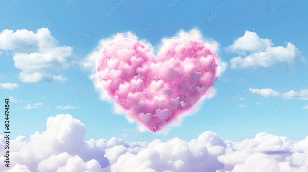 Fototapeta premium Cloudy Sky with a Pink Heart Shape generated by AI