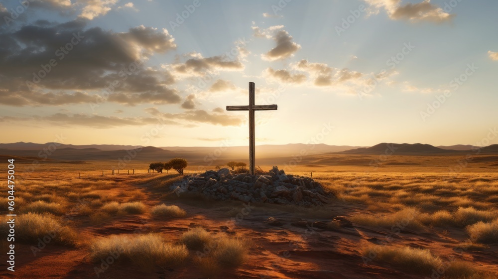 Cross in the background of sunset