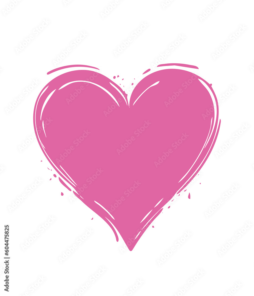 Pink heart brush strokes silhouette outline contour  drawing.Love symbol.Valentine's day decoration stencil shape element.Birthday and wedding frame icon.Sign of friendship.Health care sketch.Print