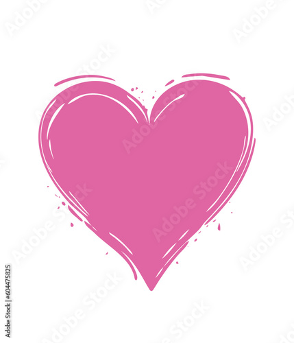 Pink heart brush strokes silhouette outline contour  drawing.Love symbol.Valentine s day decoration stencil shape element.Birthday and wedding frame icon.Sign of friendship.Health care sketch.Print