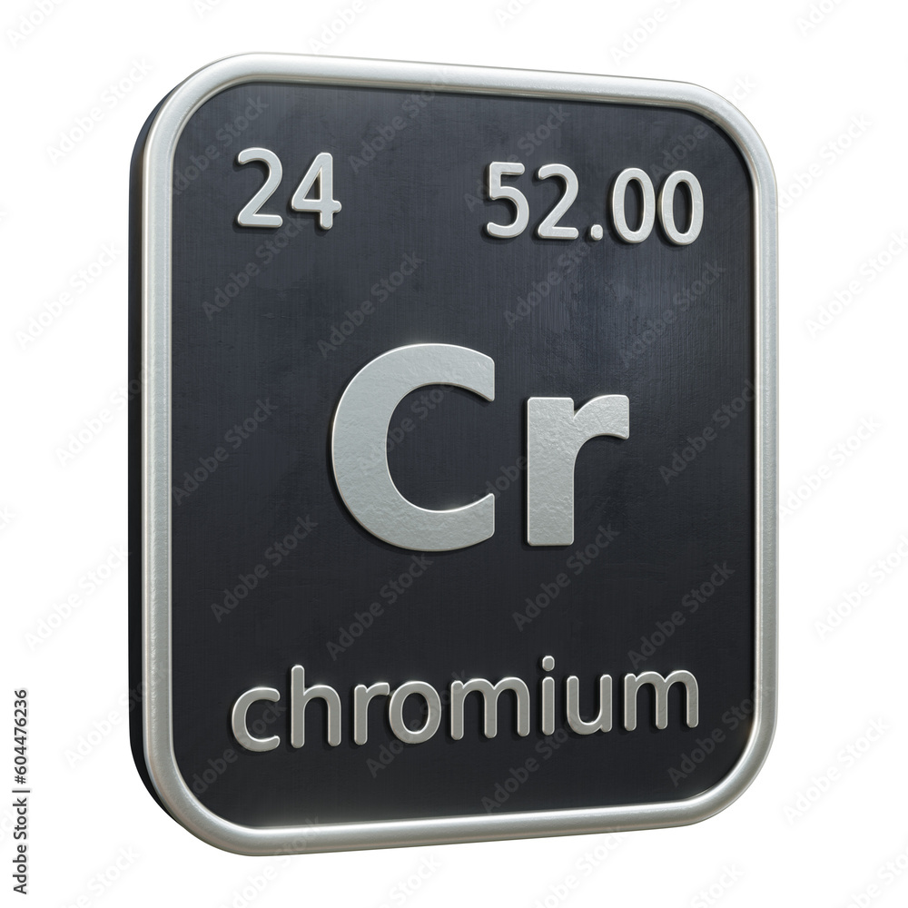 Three-dimensional icon of the chemical element of Chromium isolated on transparent background. 3D rendering