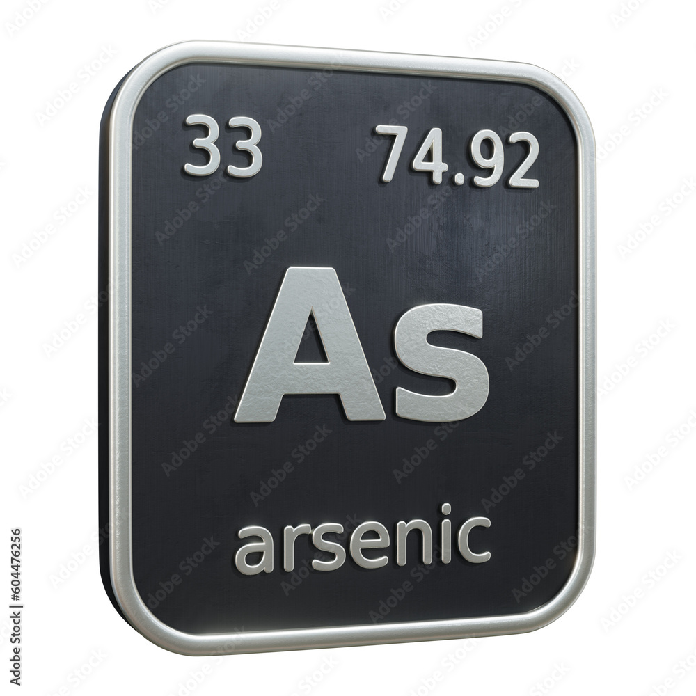 Three-dimensional icon of the chemical element of Arsenic isolated on transparent background. 3D rendering