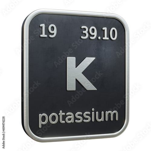 Three-dimensional icon of the chemical element of Potassium isolated on transparent background. 3D rendering
