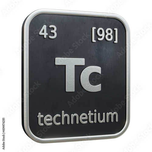 Three-dimensional icon of the chemical element of Technetium isolated on transparent background. 3D rendering