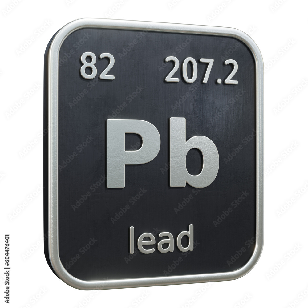 Three-dimensional icon of the chemical element of Lead isolated on transparent background. 3D rendering