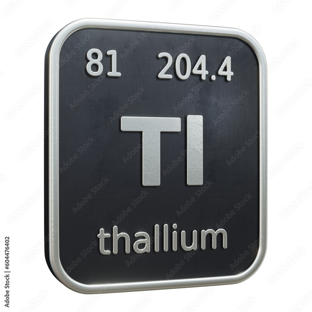 Three-dimensional icon of the chemical element of Thallium isolated on transparent background. 3D rendering