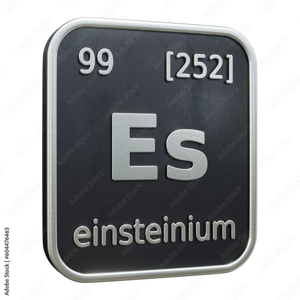 Three-dimensional icon of the chemical element of Einsteinium isolated on transparent background. 3D rendering