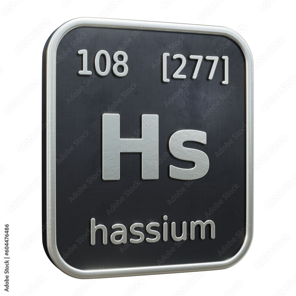 Three-dimensional icon of the chemical element of Hassium isolated on transparent background. 3D rendering Three-dimensional icon of the chemical element of Hassium isolated on transparent background. 3D rendering