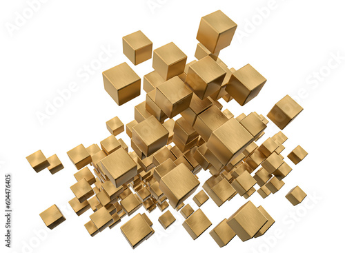 isolated abstract gold cube...
