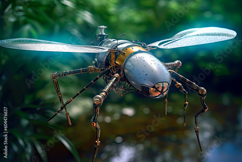 robotic drone dragonfly, future concept, generative ai © VicenSanh