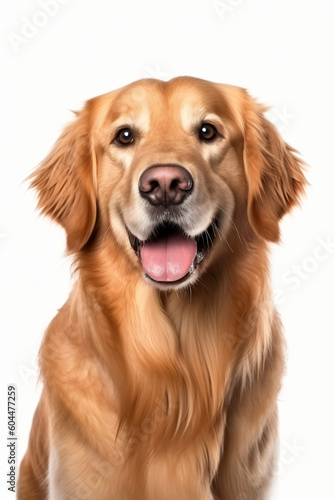 This image is a golden retriever dog sitting on its hind legs with its tongue out, Generative Ai
