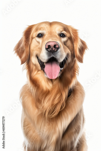 This image shows a golden retriever dog sitting on its hind legs with its tongue out  Generative Ai