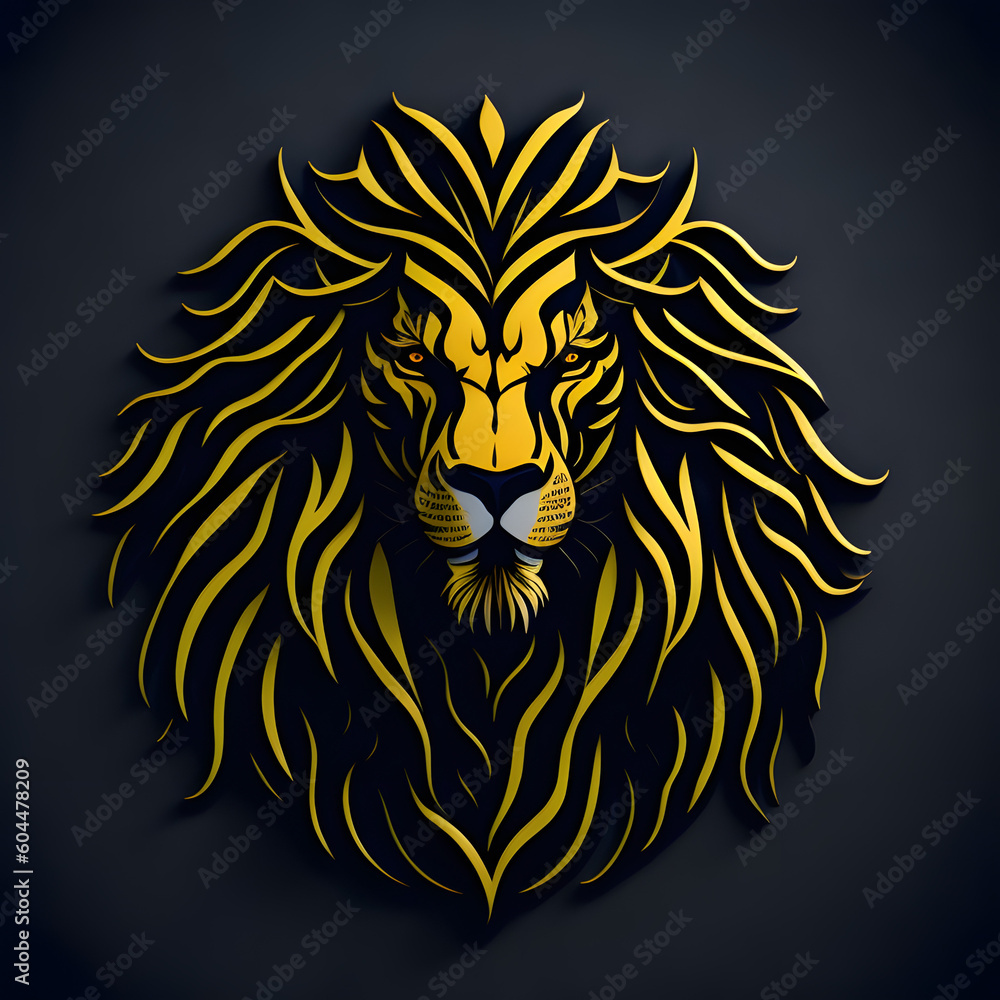 lion head illustration powerful and majestic lion logo, using bold lines and strong contours to convey strength and confidence, Generative AI