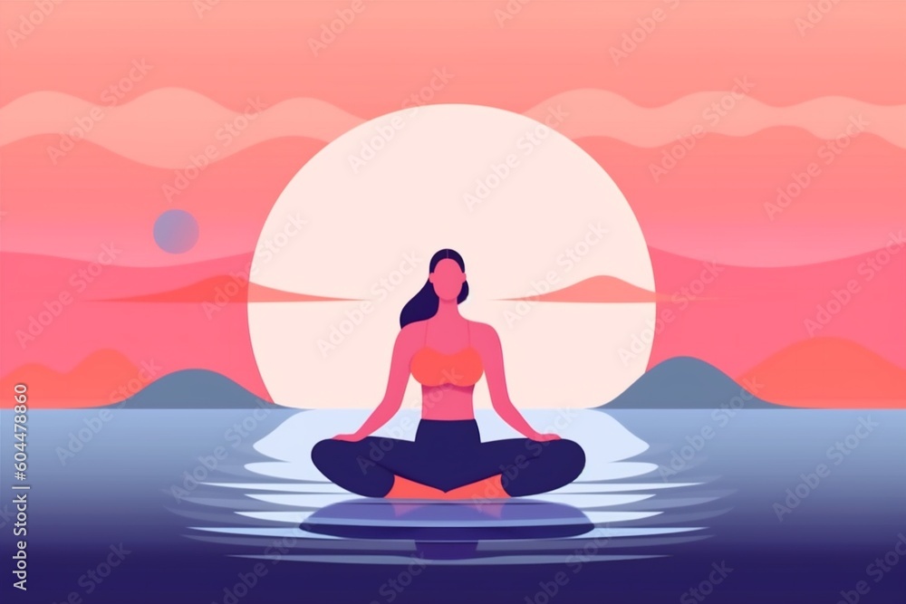 woman body lotus sea yoga back relaxation person exercise meditation ocean. Generative AI.