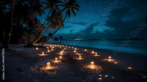 夜の熱帯島ビーチの魅惑の芸術 No.020 | Enchanting Artistry of a Tropical Island Beach at Night Generative AI