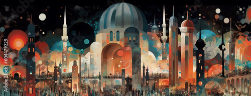 Cities and mosques in the future Arab Islamic - Created with Generative AI Technology
 #604479229