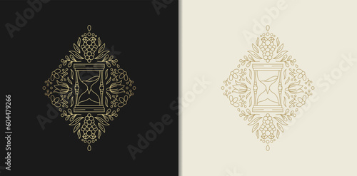 Time Sand Surrounded by Enchanting Gold Line Art Floral