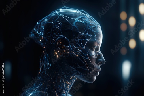Artificial intelligence. Concept of digital networks. Development of science fiction technologies. Machine learning. Neural network Modern sci-fi. Service information technology system. Generative AI