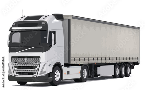 element modern truck art 3d realistic big design semi head white lorry power diesel motor isolated background vector template