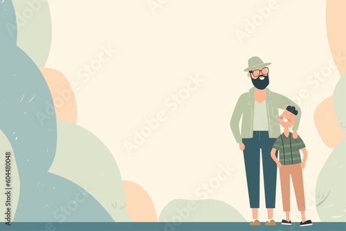 fathers day, children's day banner with copy space vector illustration, cute kid and father vector illustration