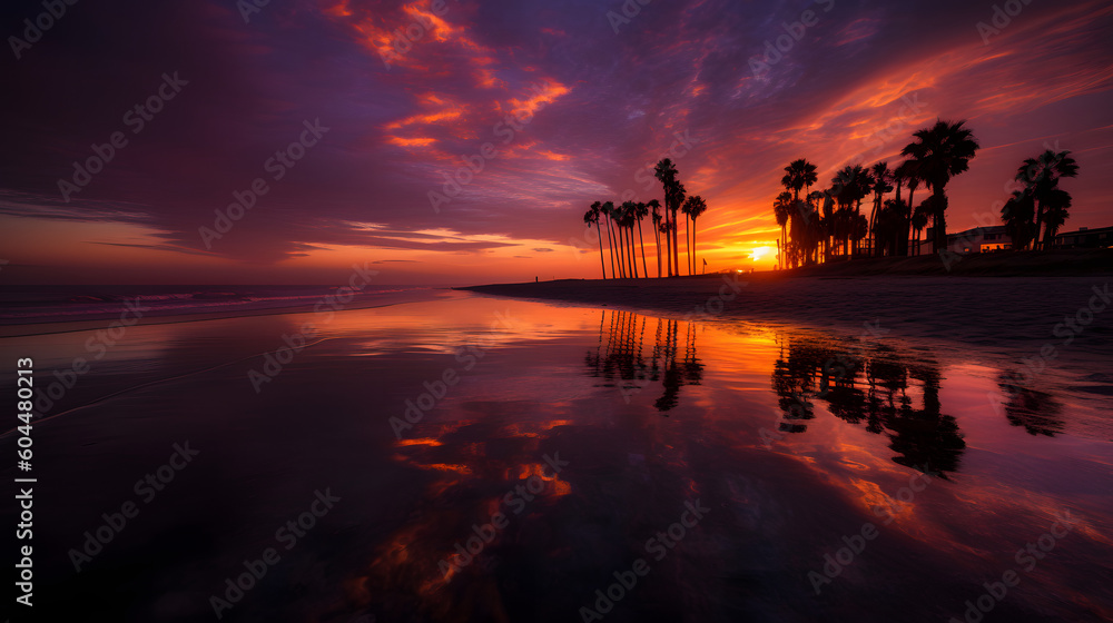 Fototapeta premium 海上の幻想的な夕焼け No.007 | Mesmerizing Sunset over the Ocean Generative AI