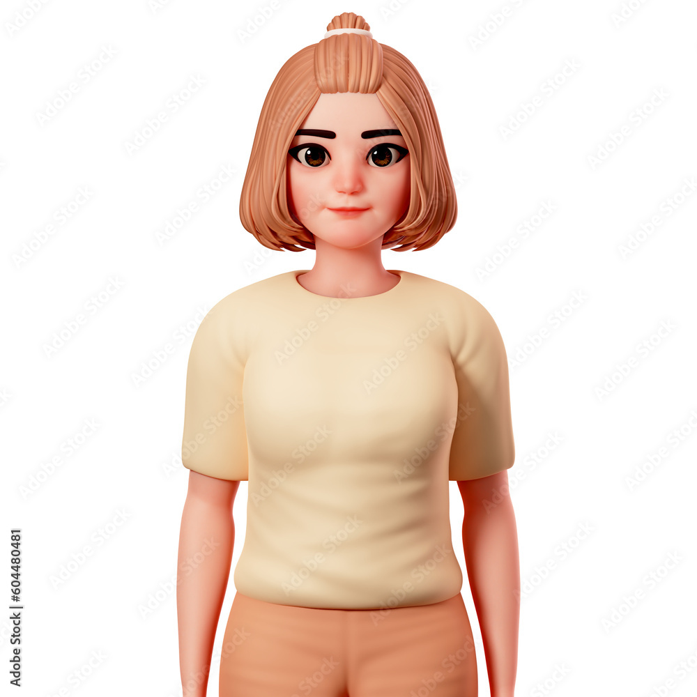 Casual Girl with Standing Gesture, 3D Character Render Illustration Casual Girl with Standing Gesture, 3D Character Render Illustration