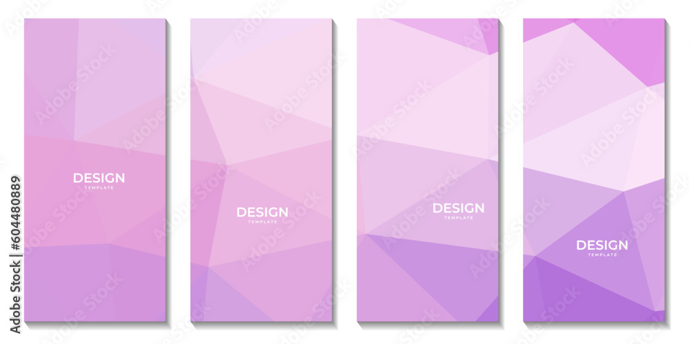 a set of brochures with abstract purple background with triangles	