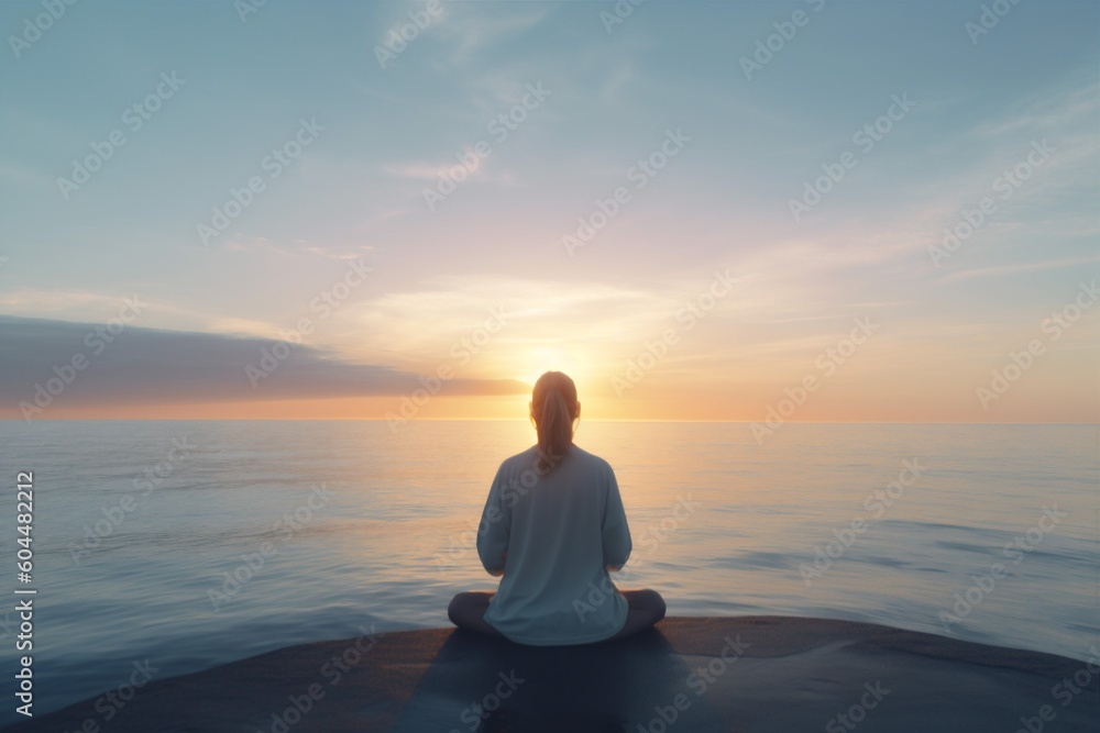 woman lifestyle horizon yoga summer pose sea lotus ocean fitness young pier. Generative AI. woman lifestyle horizon yoga summer pose sea lotus ocean fitness young pier. Generative AI.
