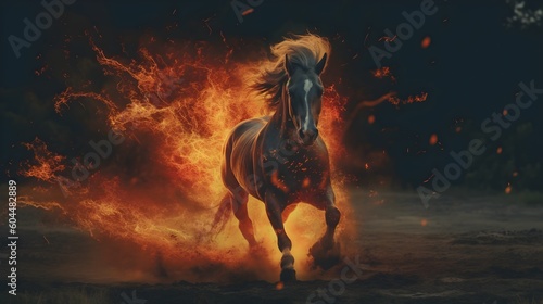 Beautyful Dark Hors walking in fire 8k Frame © PicStudio