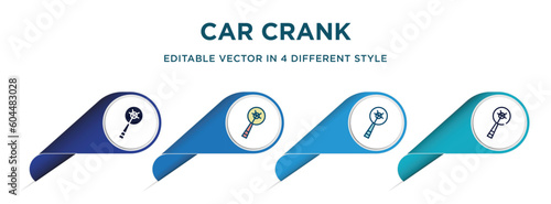 car crank icon in 4 different styles such as filled, color, glyph, colorful, lineal color. set of vector for web, mobile, ui