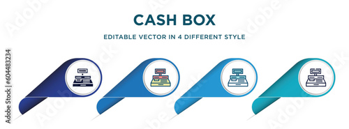 cash box icon in 4 different styles such as filled, color, glyph, colorful, lineal color. set of vector for web, mobile, ui
