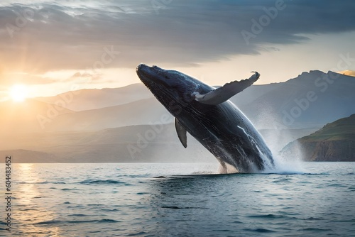 A majestic humpback whale breaching the water's surface