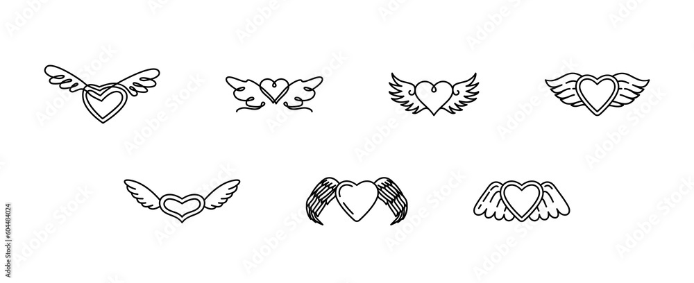 Fototapeta premium Love heart with wings symbol