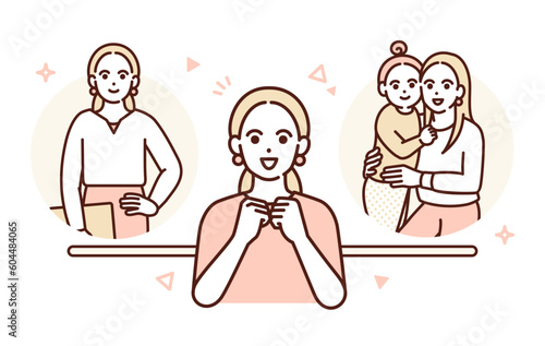 短時間勤務制度などを使い仕事と生活を充実させているイメージのイラスト素材。
