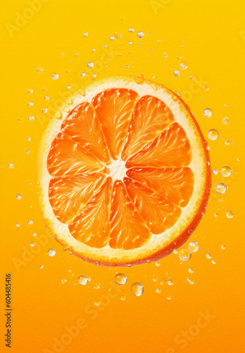 Slice of fresh orange with water drops