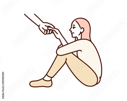 救いの手を取る女性。支援を受ける女性のイラスト素材。