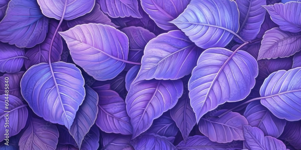 Purple leaf tropicalpattern copy space background  by generative AI tools