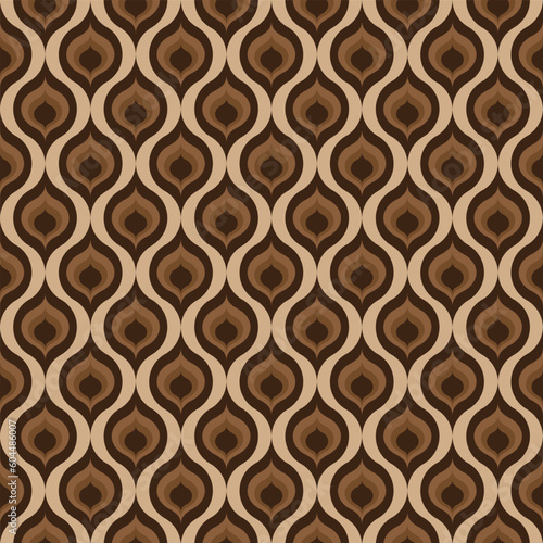 Retro pattern in the shape of brown peacock feathers. on the fabric surface. wall paper background 
