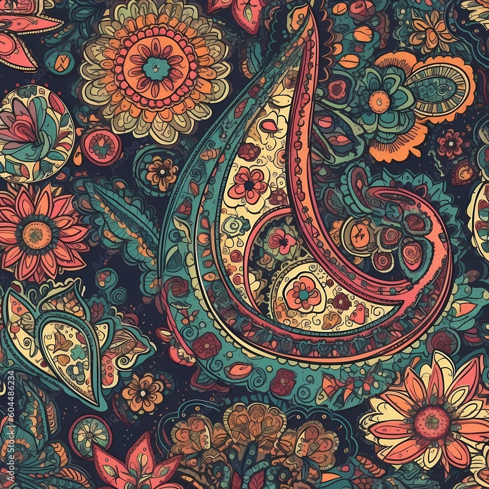 Bohemian pattern with paisleys and mandalas