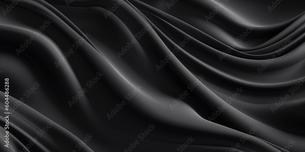 Black silk satin background, elegant wavy fold by generative AI tools