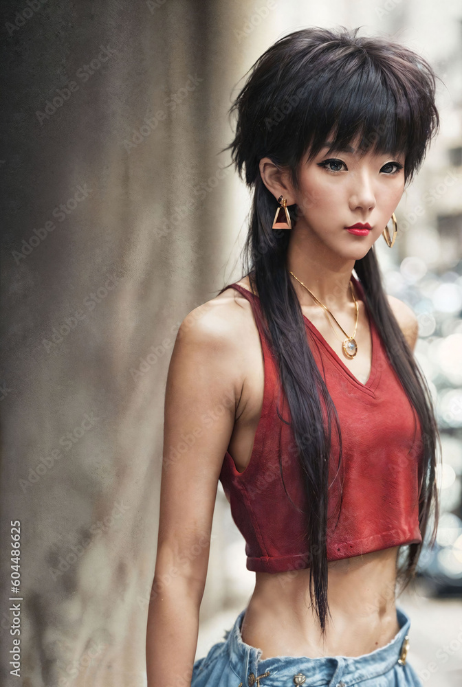 Fototapeta premium naughty young Thai asian woman with trending fashion style cloth , generative AI