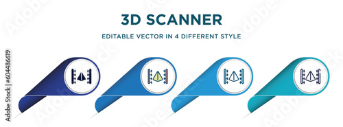 3d scanner icon in 4 different styles such as filled, color, glyph, colorful, lineal color. set of vector for web, mobile, ui