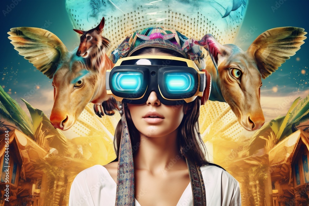 woman virtual reality digital future technology futuristic travel abstract glasses vr. Generative AI.