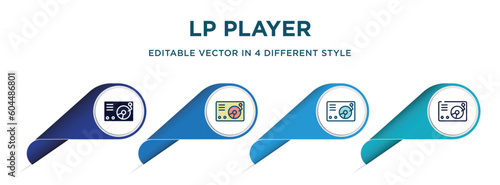 lp player icon in 4 different styles such as filled, color, glyph, colorful, lineal color. set of vector for web, mobile, ui