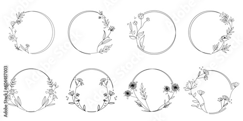 Natural flower wreath collection. Set of floral wreath for wedding, bridal, birthday and anniversary leaflet and templates. Vector illustration.