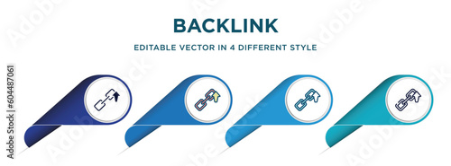 backlink icon in 4 different styles such as filled, color, glyph, colorful, lineal color. set of vector for web, mobile, ui