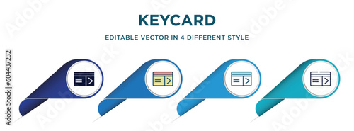 keycard icon in 4 different styles such as filled, color, glyph, colorful, lineal color. set of vector for web, mobile, ui