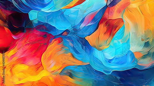 A vibrant and energetic abstract background with bold brush strokes of paint. Beautiful color composition. Generative AI. 