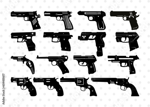 Pistol SVG, Pistol Silhouette, Gun Svg, Handgun Svg, Revolver Svg, Weapon Svg, Gun Silhouette, Pistol Bundle,