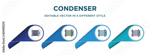 condenser icon in 4 different styles such as filled, color, glyph, colorful, lineal color. set of vector for web, mobile, ui